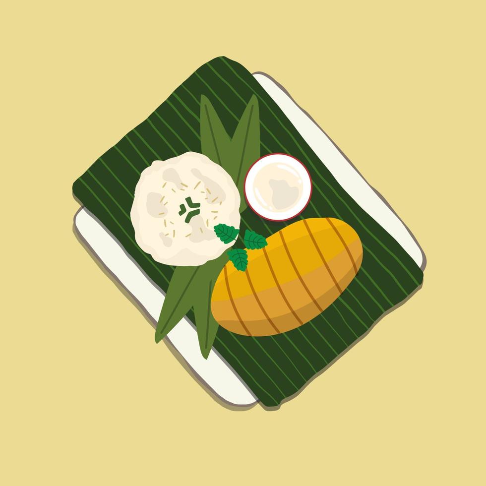 Mango with sticky rice , Thai dessert. Food illustration vector. Food cartoon. vector