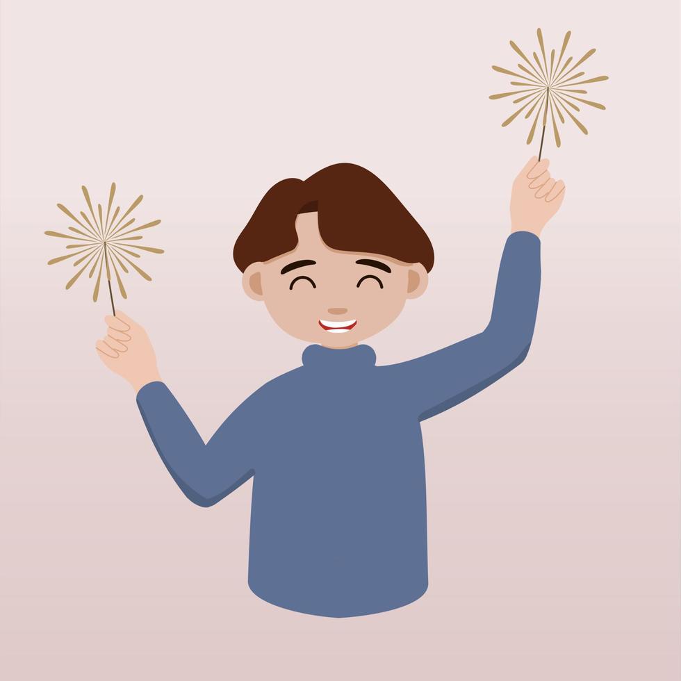 New Year bash. People celebrating party vector illustration. Cool vector flat character design on New Year or Birthday party with male or boy characters having fun and having a toast.