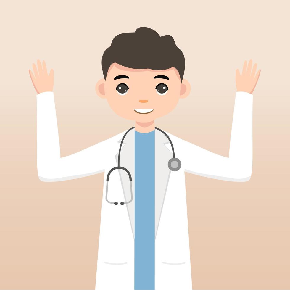 Front view animated character. Doctor character creation with face emotions, poses and gestures. Cartoon style, flat vector illustration.Isolated on white.Male doctor.