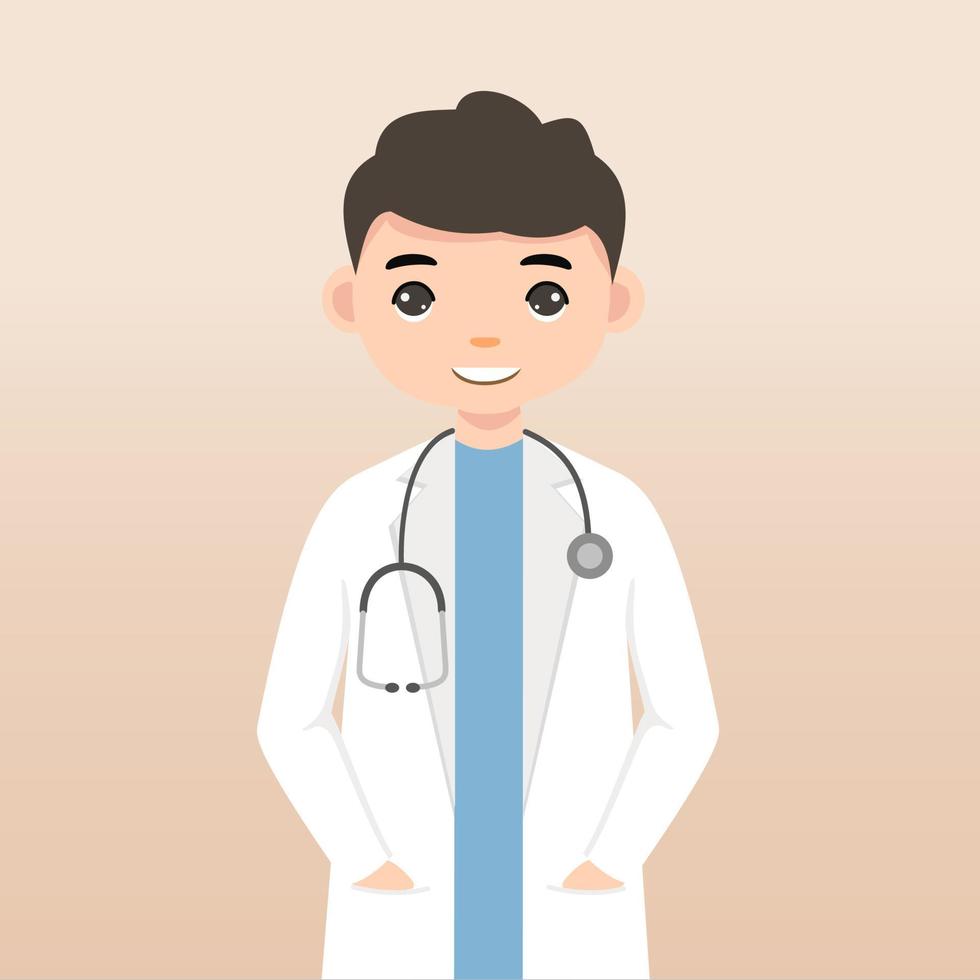 Front view animated character. Doctor character creation with face emotions, poses and gestures. Cartoon style, flat vector illustration.Isolated on white.Male doctor.