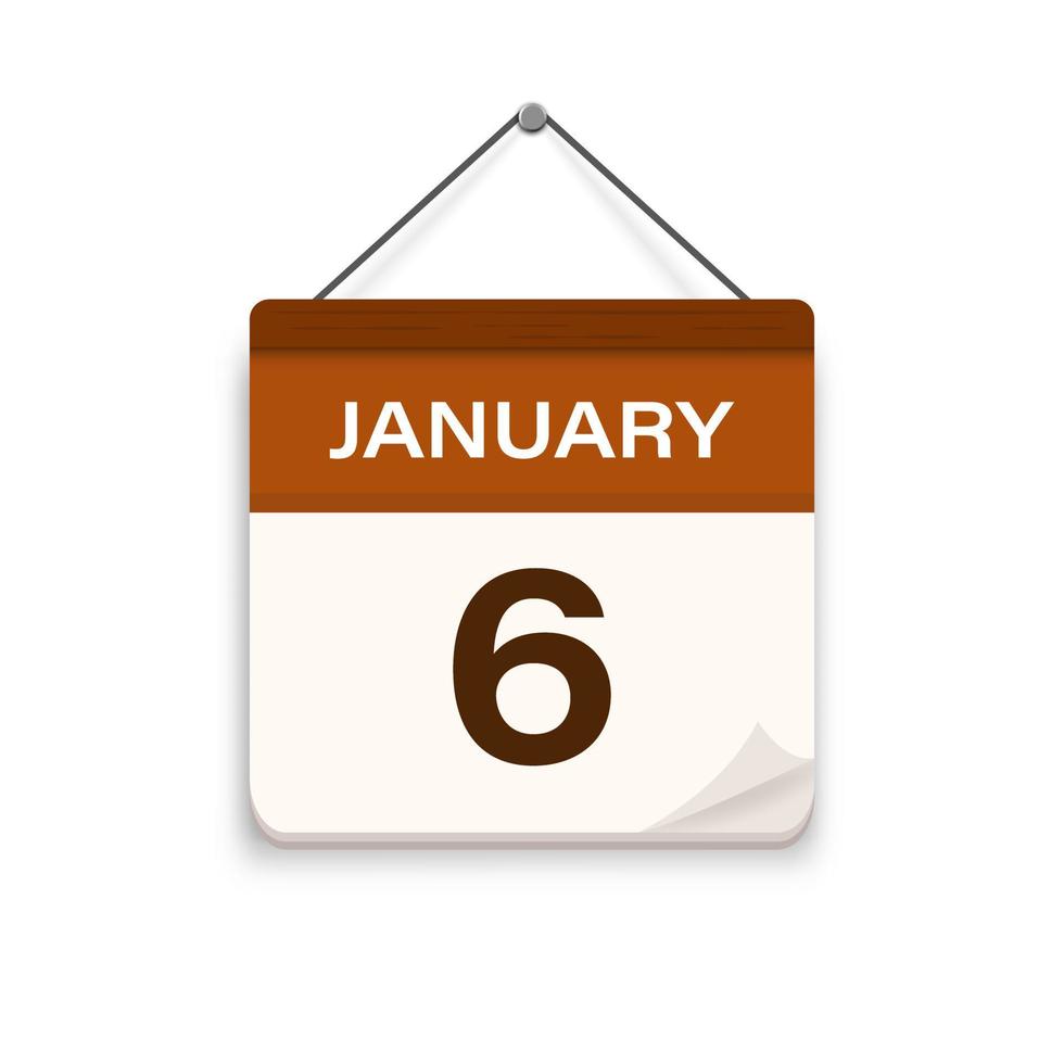 January 6 Calendar icon with shadow Day month Meeting appointment January 6 Calendar icon with shadow Day month Meeting appointment