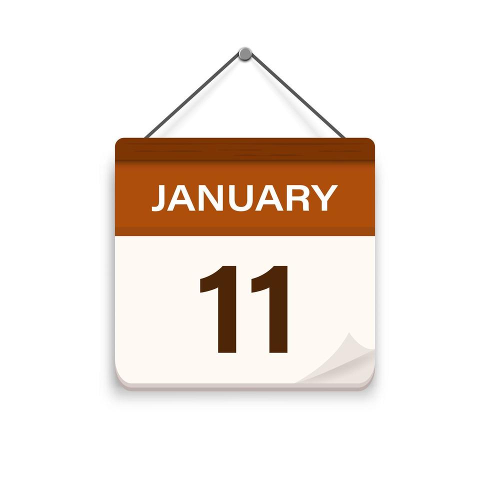 11 de enero, icono de calendario con sombra. día del mes. hora de la cita de la reunión. fecha del programa del evento. ilustración vectorial plana. vector