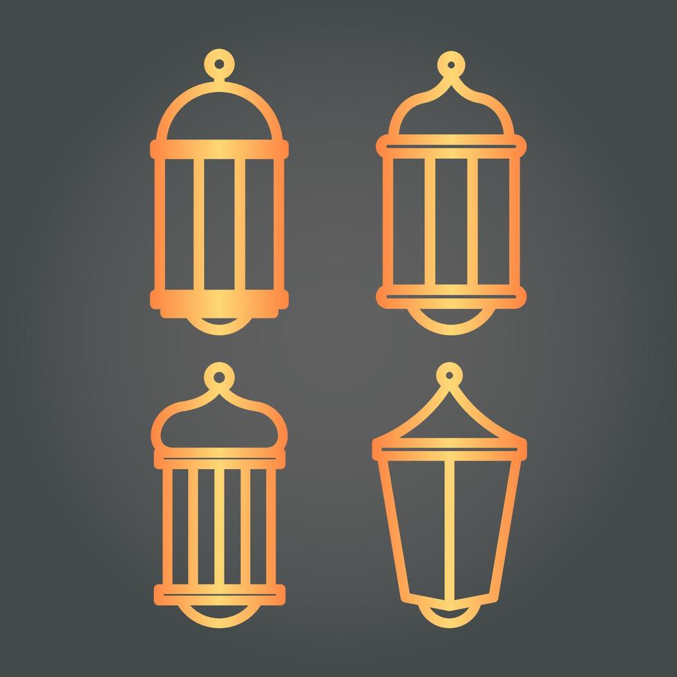 conjunto de ilustración de linterna de ramadán islámico de contorno dorado vector