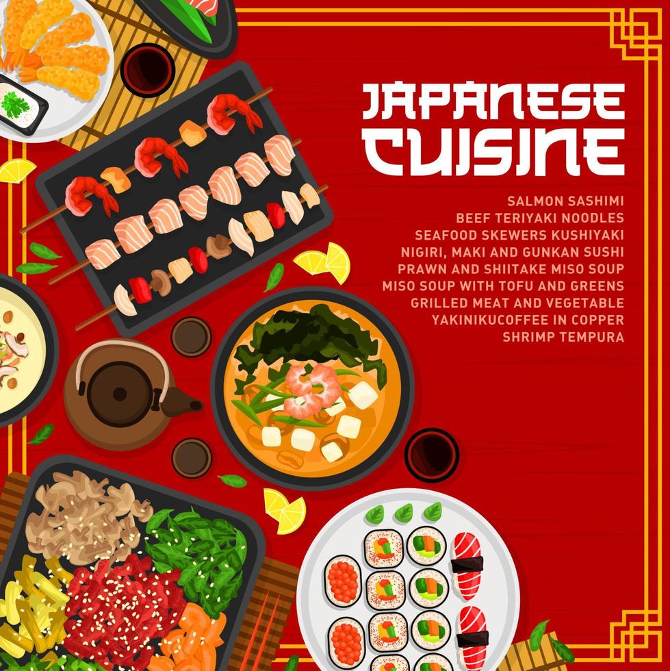 diseño de portada de menú de cocina japonesa, comida japonesa vector