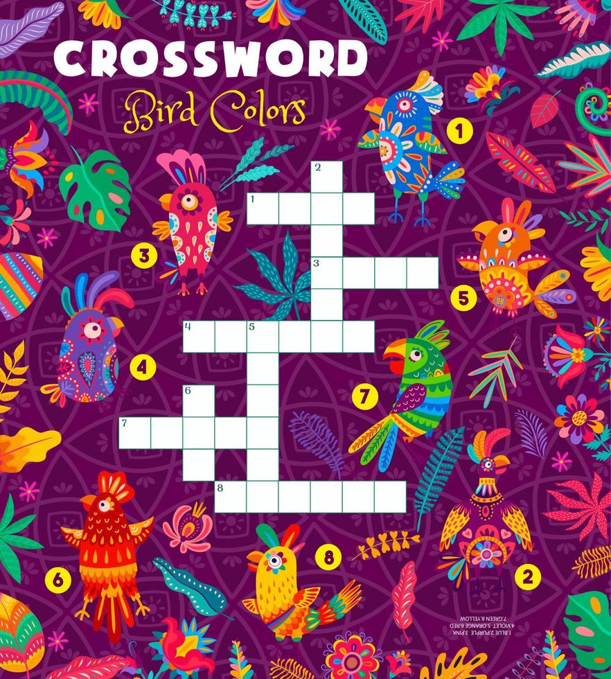 Crossword quiz game find a color of parrots vector