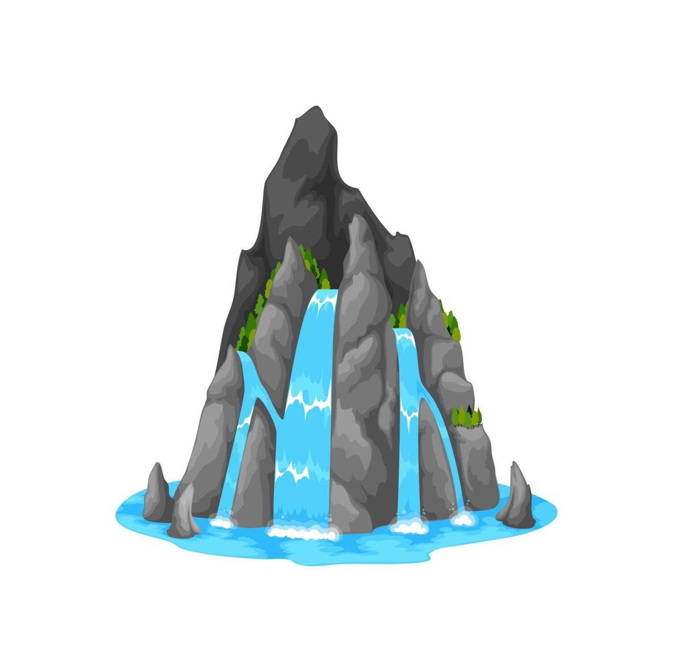 Cartoon waterfall and mountain water cascade vector