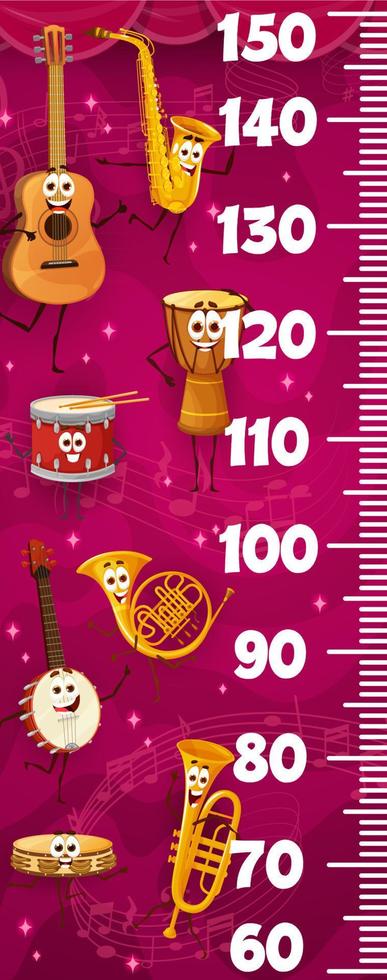 Kids height chart with cartoon musical instruments vector