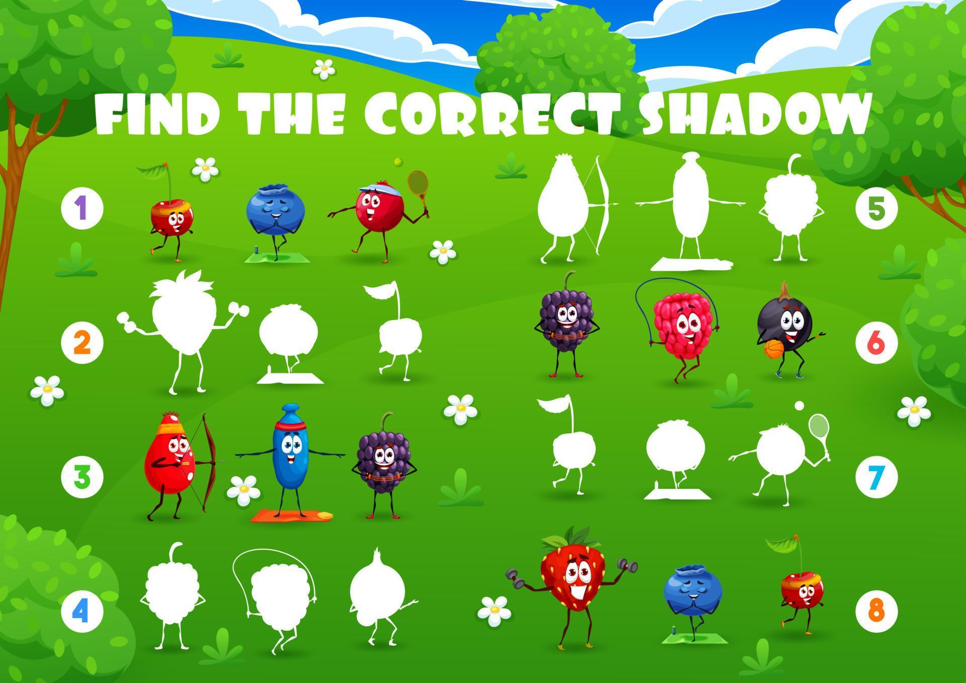 Find correct shadow quiz with berry characters 17610643 Vector Art at