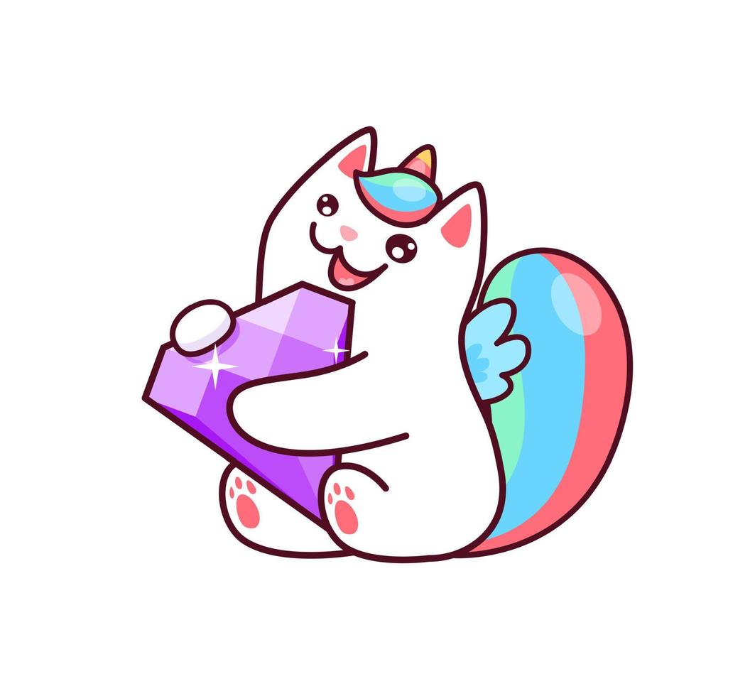 dibujos animados kawaii caticorn con diamante lindo unicornio vector