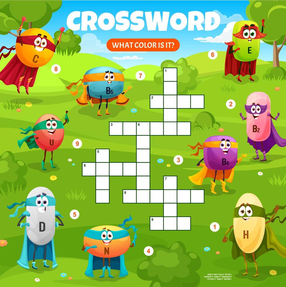 Crossword game grid with hero vitamin characters vector