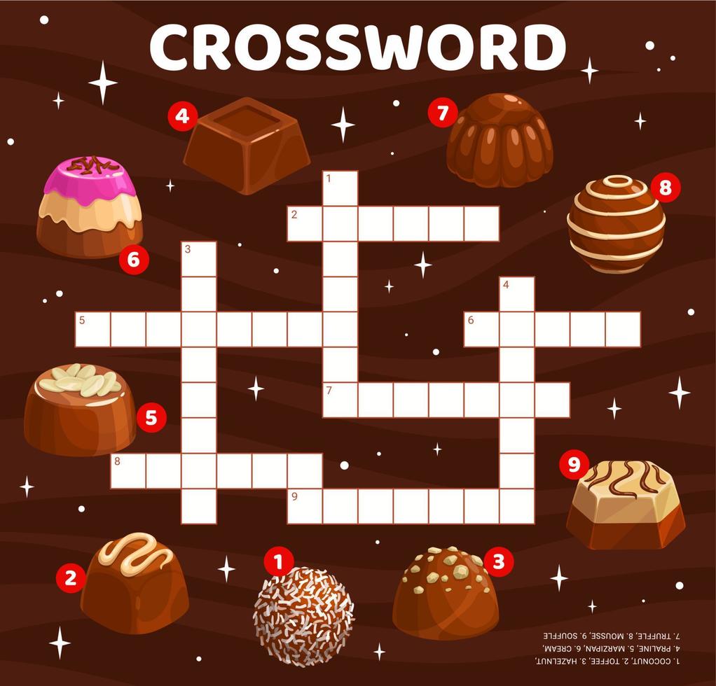 Crossword quiz game grid with chocolate candies vector