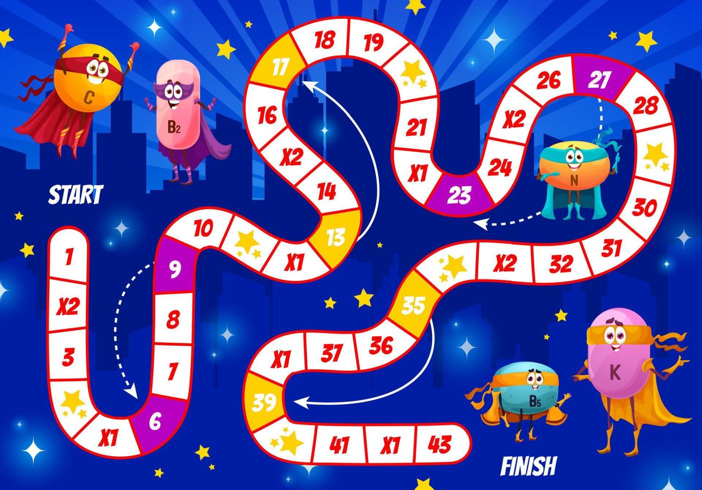 Kids board game with hero micronutrient characters vector