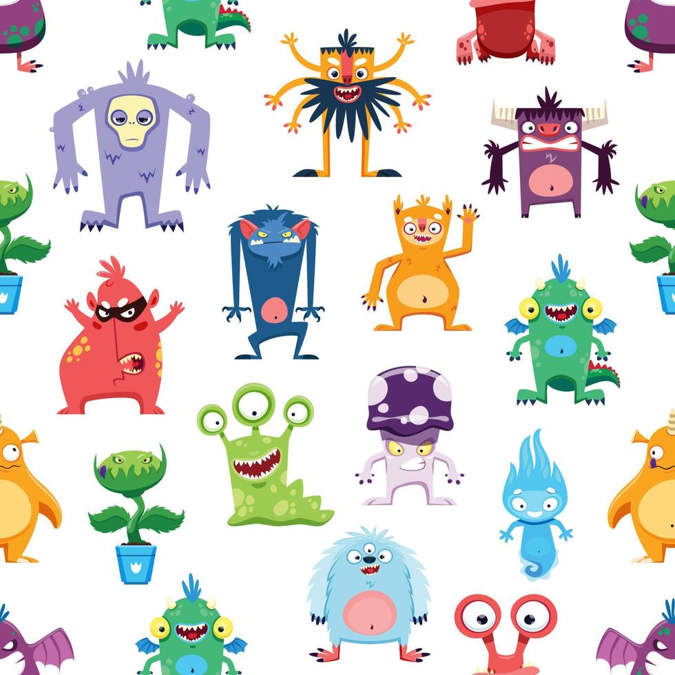 Cartoon monster characters seamless pattern vector