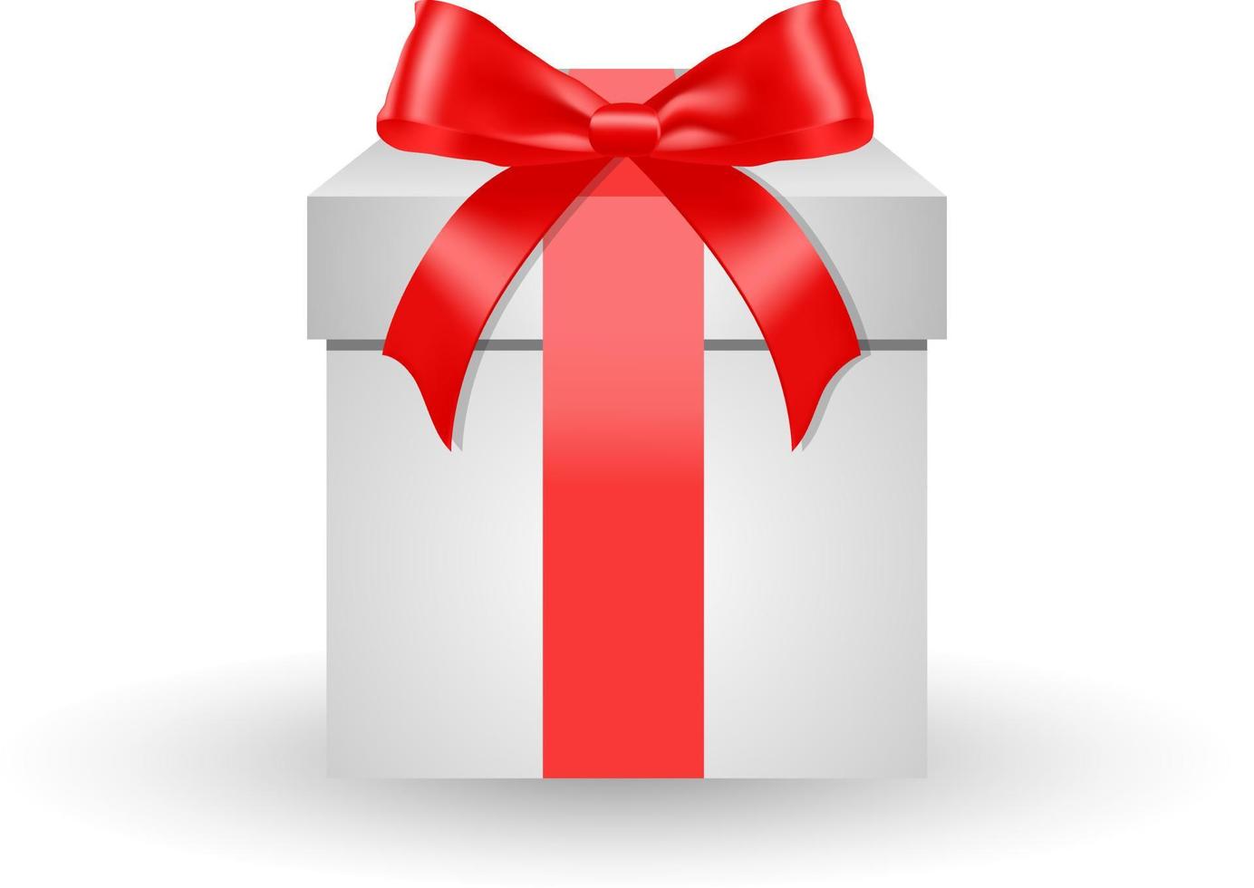 caja de regalo de vector blanco. caja de regalo realista con un lazo de satén rojo, aislado en el fondo. una caja de regalo en forma de cubo, atada con una cinta adhesiva roja, se encuentra en la superficie del frente.