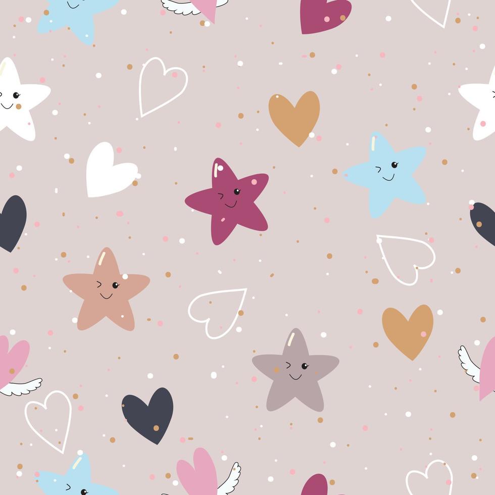 Seamless cute vector with star, heart shape pattern