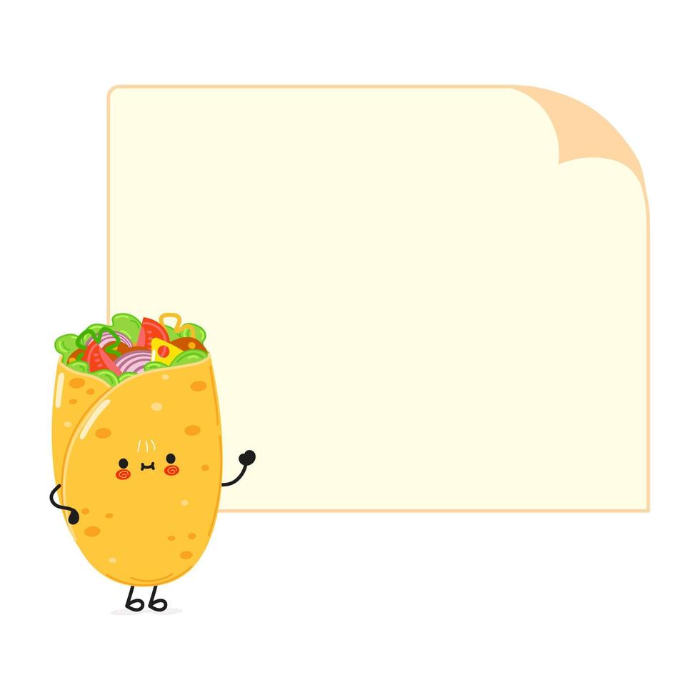 lindo y divertido personaje de póster de burrito. ilustración de personaje kawaii de dibujos animados dibujados a mano vectorial. fondo blanco aislado. cartel de burrito vector
