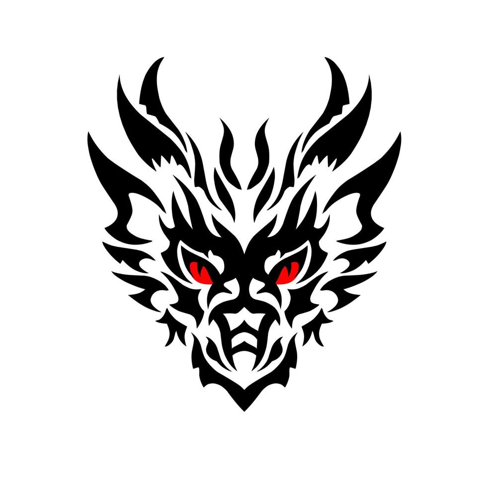 Illustration vector graphic of face head dragon tribal art with red eyes