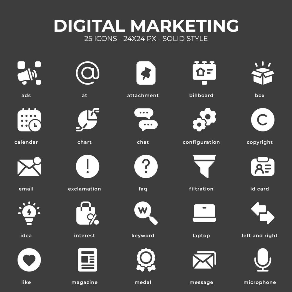 paquete de iconos de marketing digital con color blanco vector