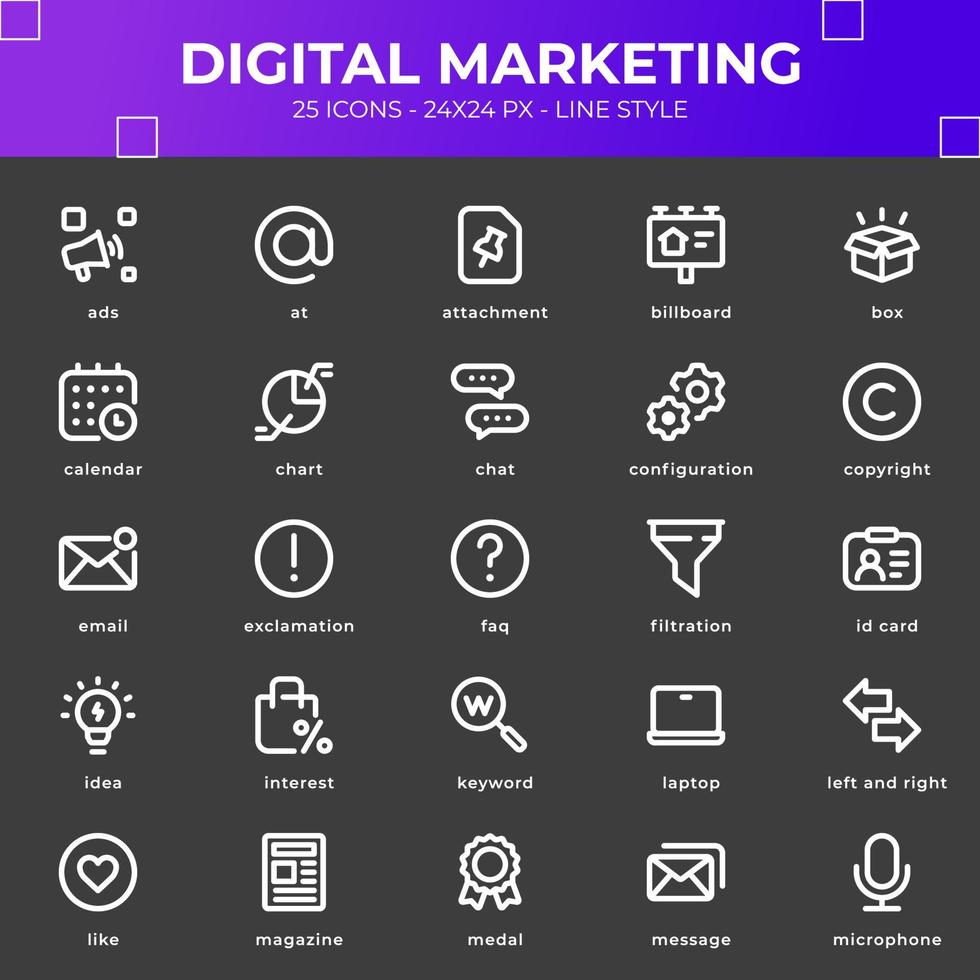 Digital Marketing Icon Pack with White Color vector