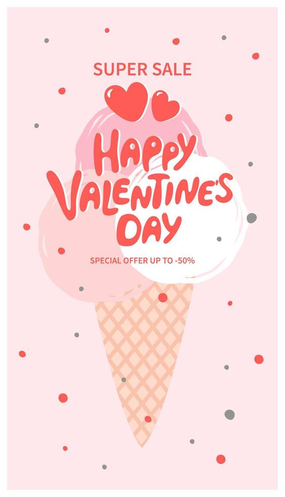 Valentines Day sale label template with hand drawn lettering. Suitable for marketing promotions and stories, post social media. Vector illustration.