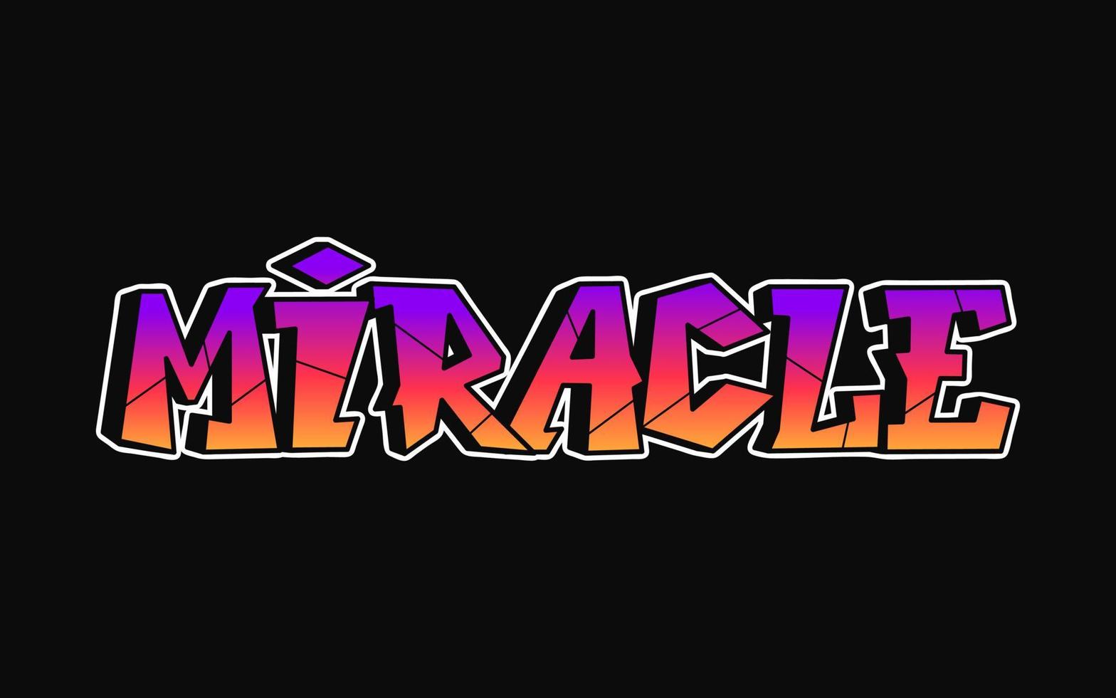 Miracle word trippy psychedelic graffiti style letters.Vector hand drawn doodle cartoon logo Miracle illustration. Funny cool trippy letters, fashion, graffiti style print for t-shirt, poster concept vector