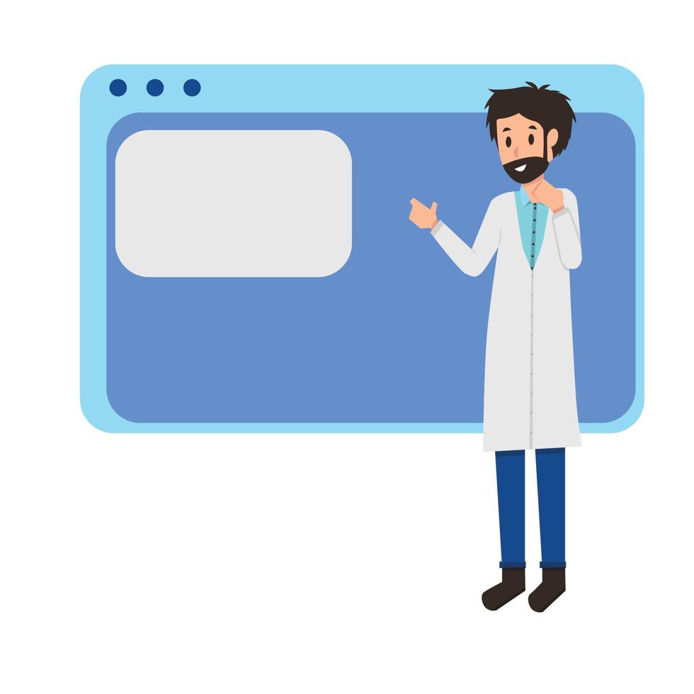 flat cartoon character of Science researching lab presentation explain talk with screen vector