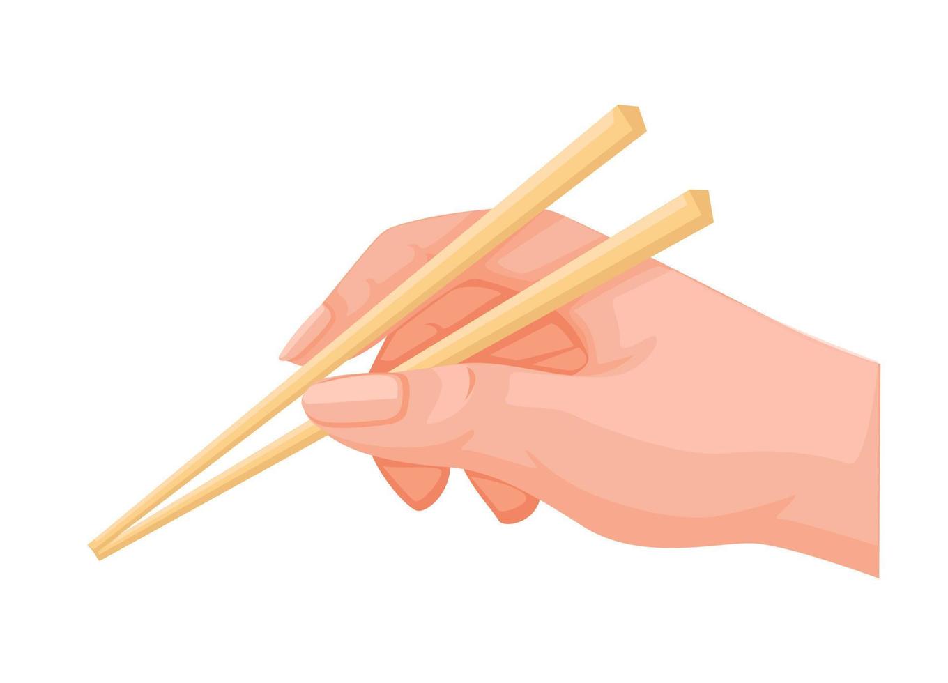 mano sostenga palillos cocina asiática y utensilios para comer símbolo ilustración de dibujos animados vector