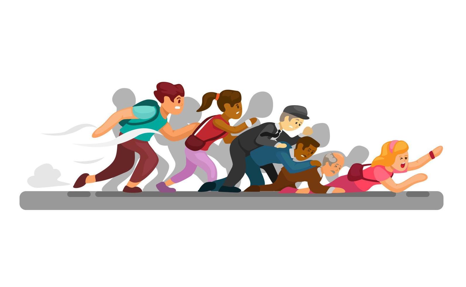 Crowd stampede crush disaster cartoon illustration vector