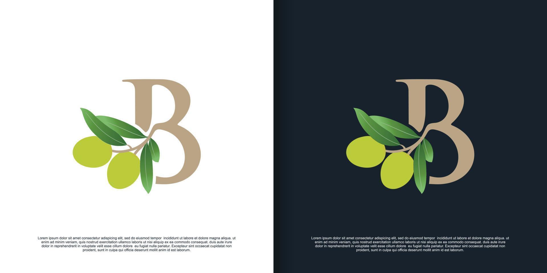 ilustración del logotipo de la letra de oliva b concepto único vector premium