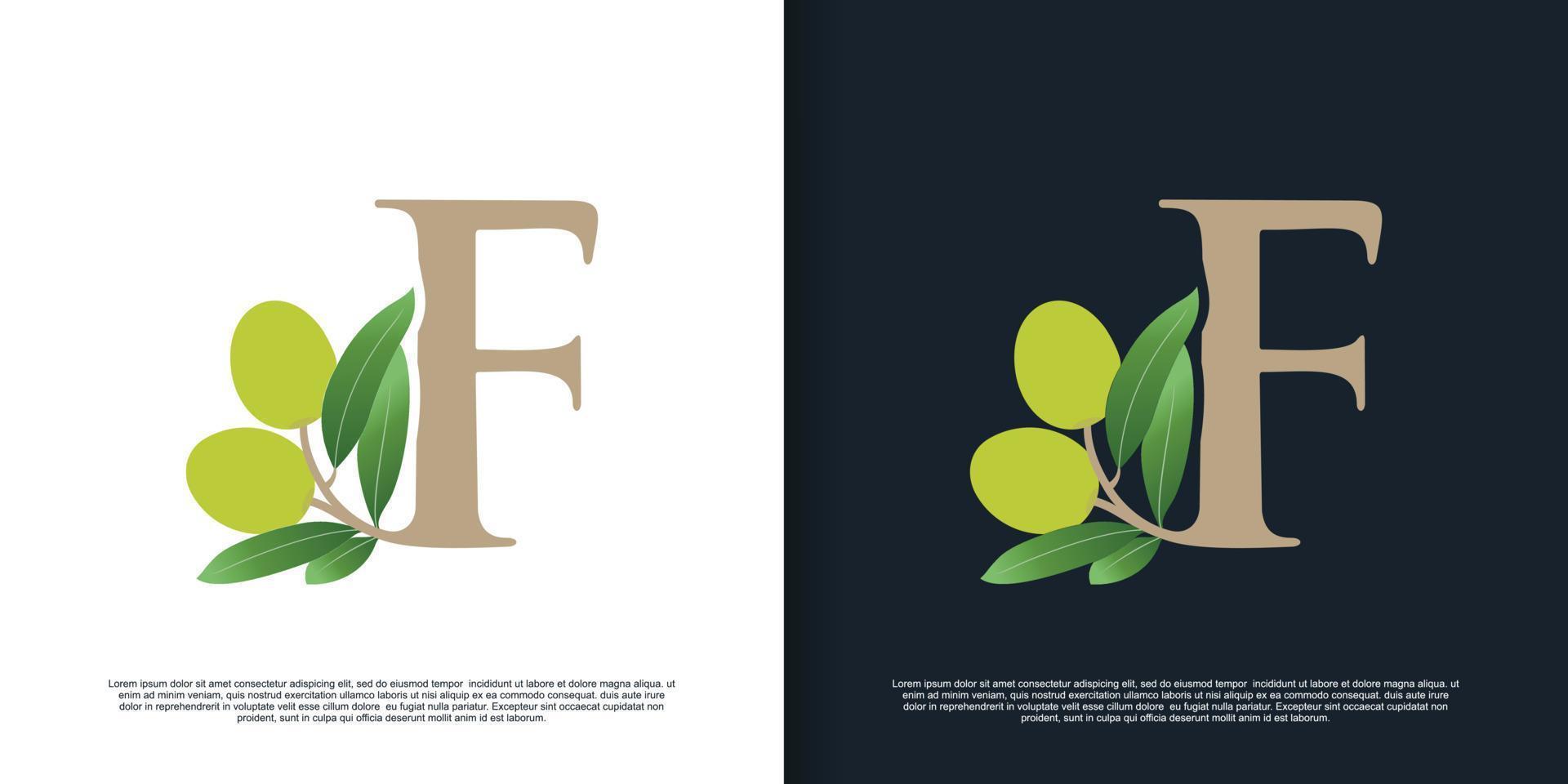 Illustration of olive letter logo F unique concept Premium Vector