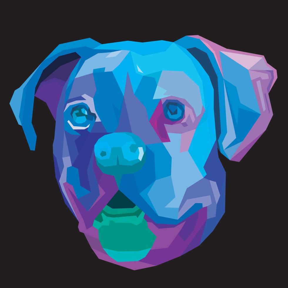 colorful pug head dog on geometric pop art style vector