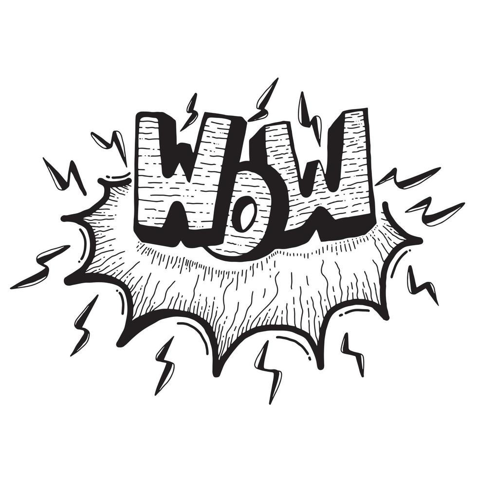 Hand drawn cloud speech bubble element with wow text vector