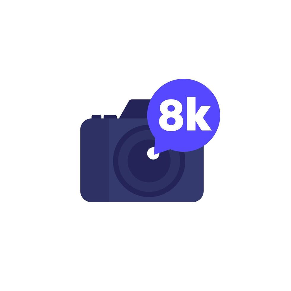 Icono de cámara de video de 8k, vector plano