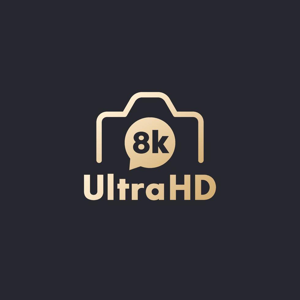 Ícono de cámara de video de 8k, dorado en la oscuridad vector