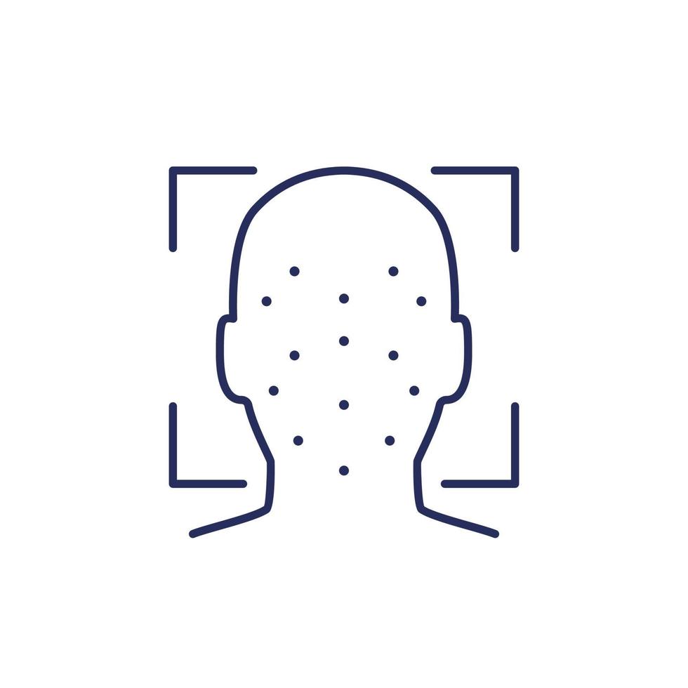 facial recognition line icon, biometric face scan vector