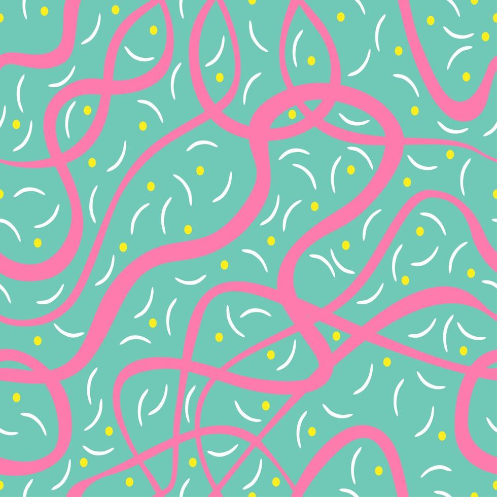 Cute seamless background, pink, white, yellow lines and dots pattern design vector. vector