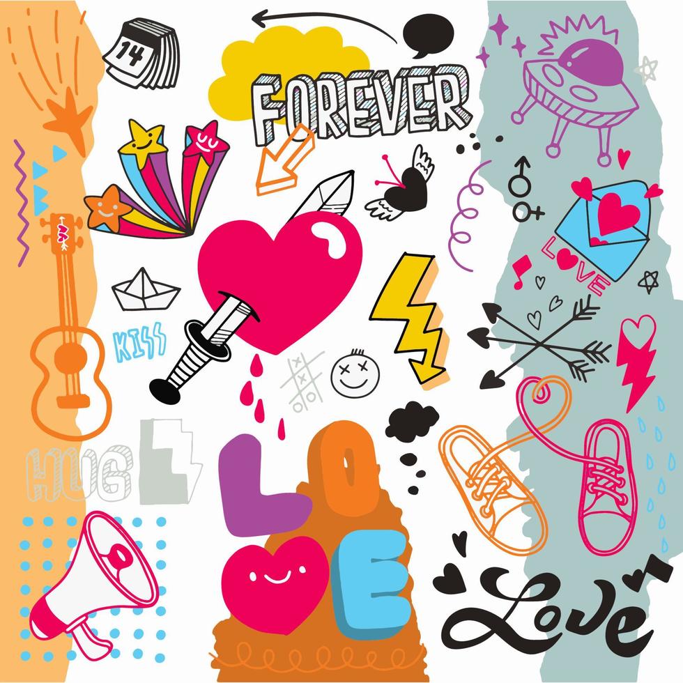 Love doodle drawing collection.Hand drawn vector doodle illustra