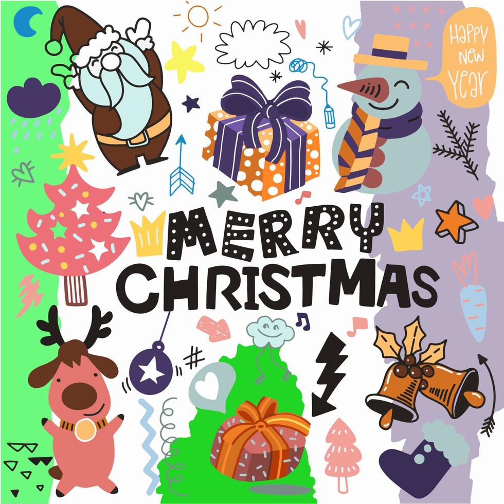 colección de dibujo de doodle de navidad. doodle de vector dibujado a mano enfermo