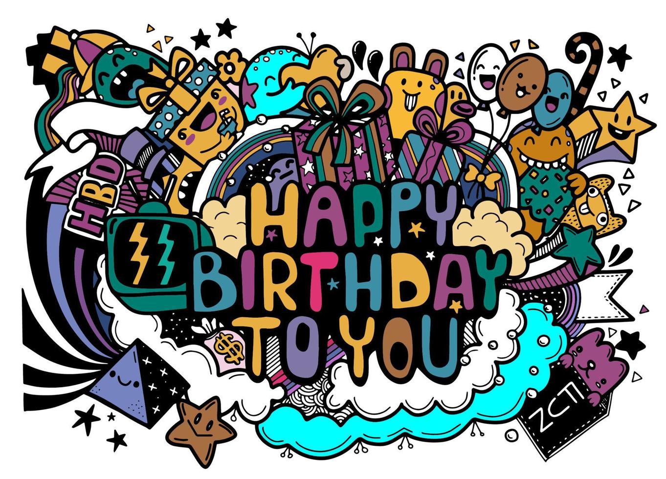 Doodle Birthday party background , cute style vector
