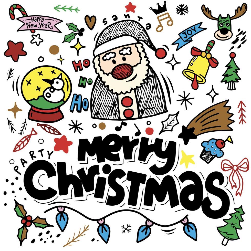 Set of Christmas design element in doodle style,Sketchy  hand dr vector