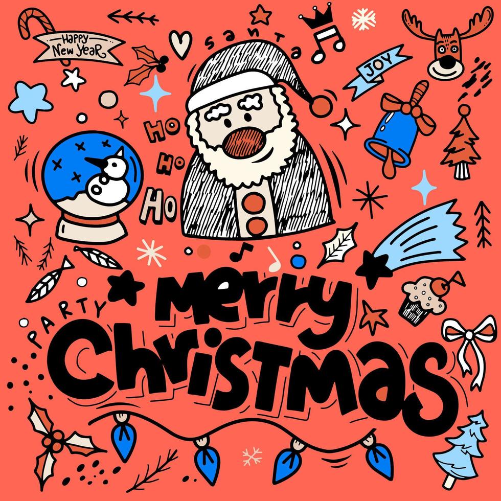 Set of Christmas design element in doodle style,Sketchy  hand dr vector