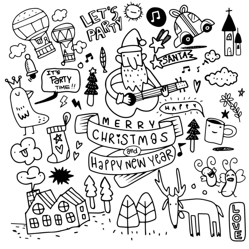 Set of Christmas design element in doodle style,Sketchy  hand dr vector