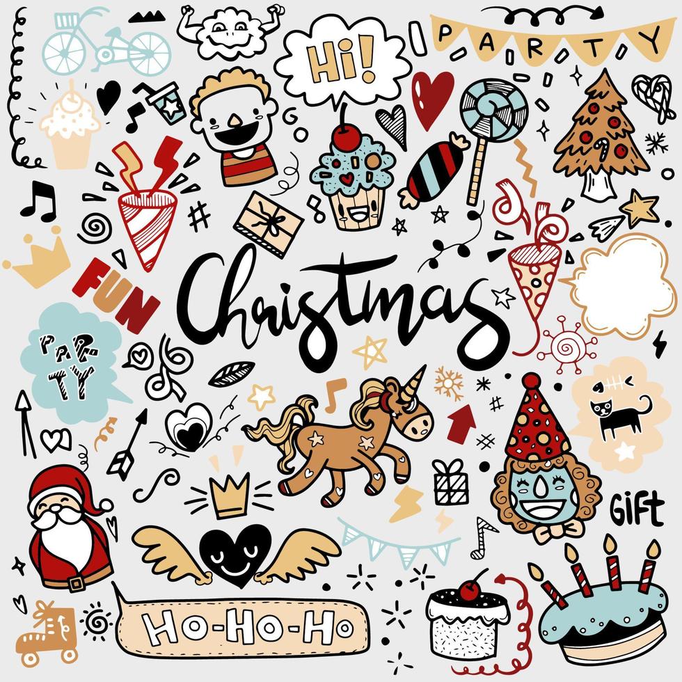 Set of Christmas design element in doodle style,Sketchy  hand dr vector