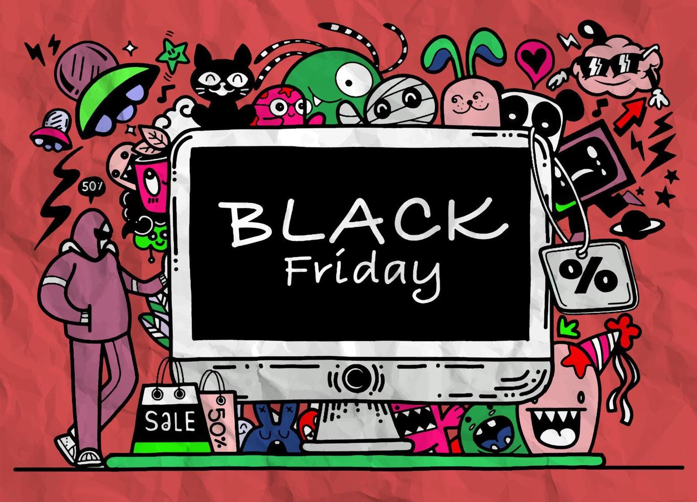 Black Friday sale hand drawn vector concept illustration.