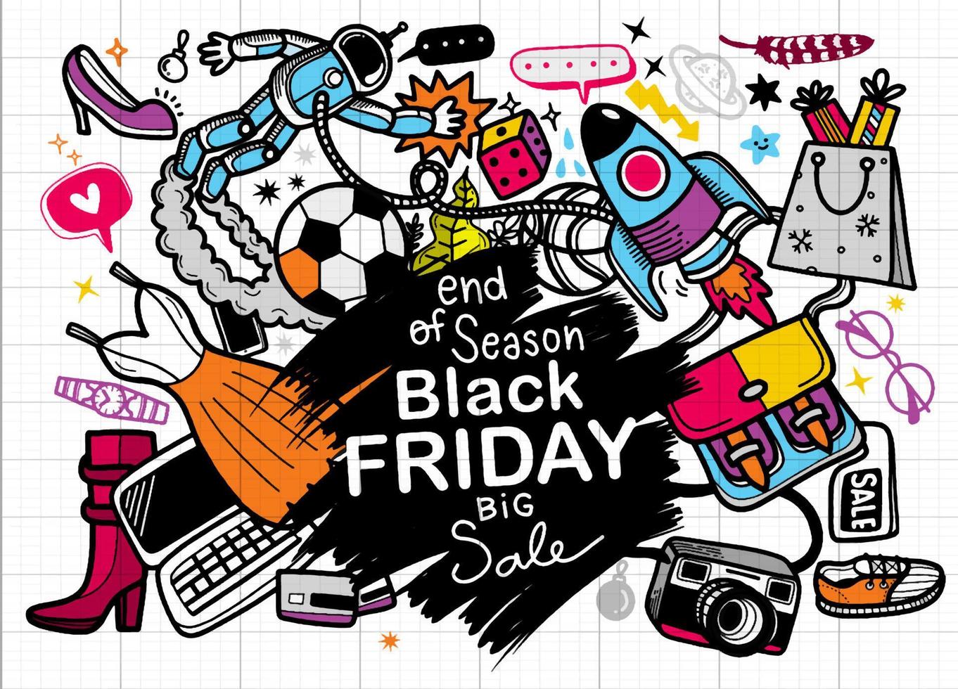 Black Friday sale hand lettering and doodles elements background vector