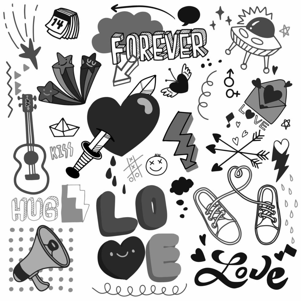 Love doodle drawing collection.Hand drawn vector doodle illustra