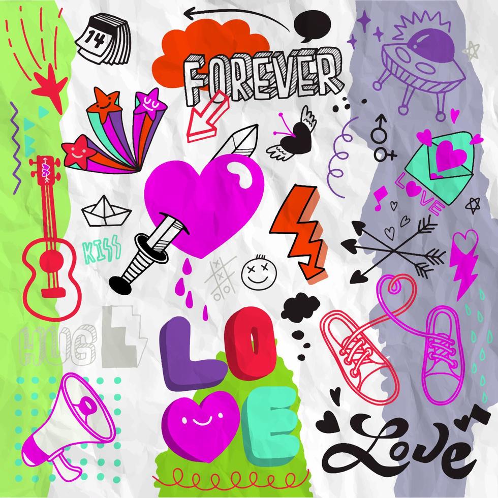 Love doodle drawing collection.Hand drawn vector doodle illustra