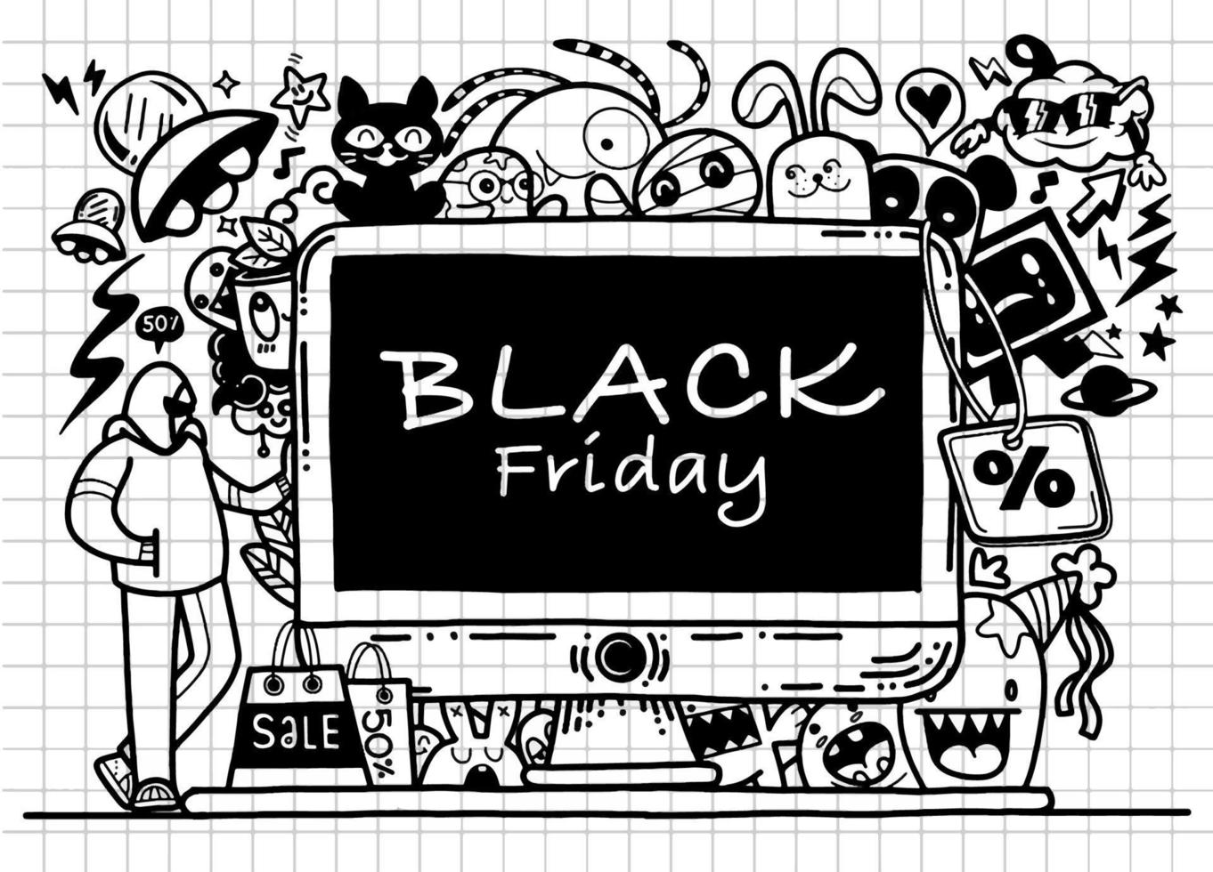 Black Friday sale hand drawn vector concept illustration.