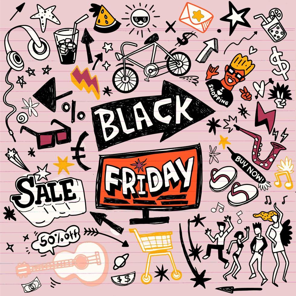 Black Friday sale hand drawn vector concept illustration.