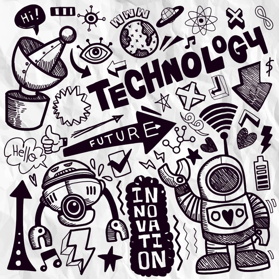 Technology  doodle drawing collection.Hand drawn vector doodle i